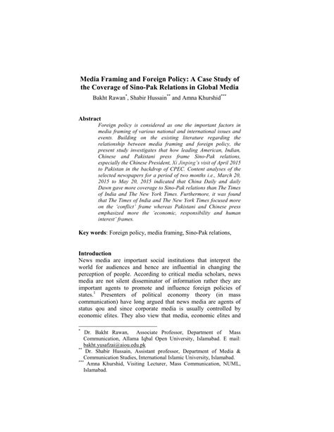 Pdf Media Framing And Foreign Policy A Case Study Of The Coverage Of