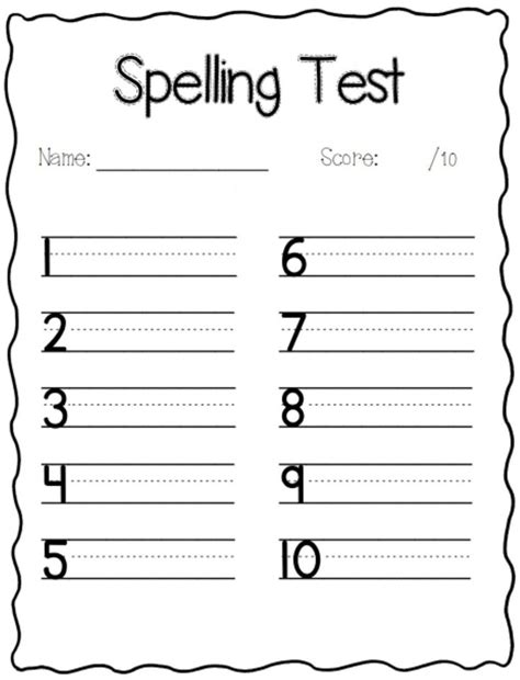 Printable Spelling Test Template