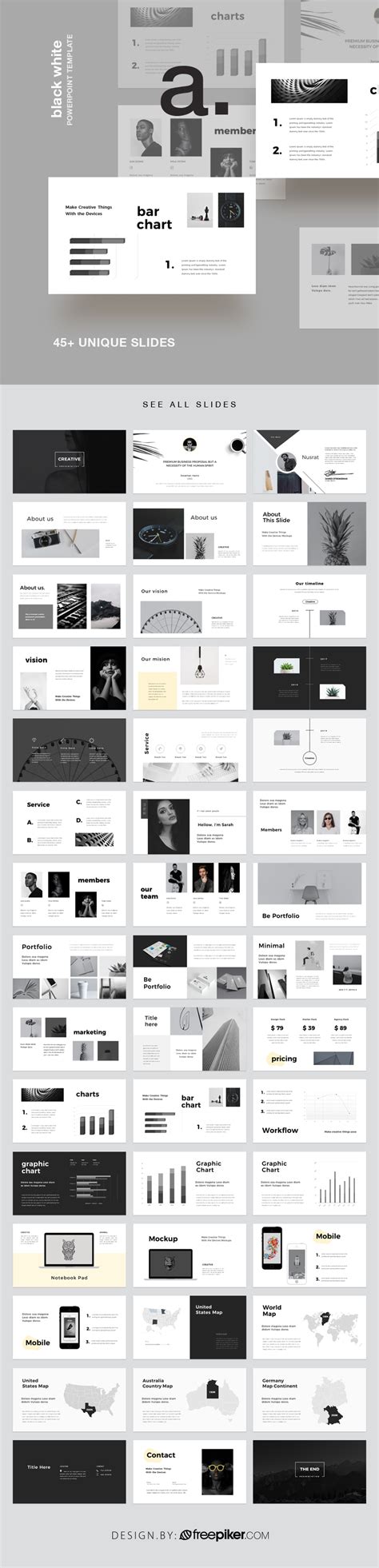 Freepiker Black And White Powerpoint Presentation Template