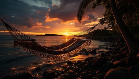 Premium AI Image | hammock on the beach at sunset