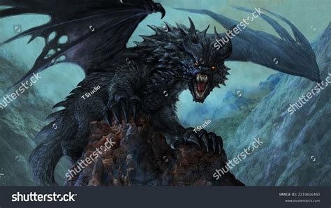 Fierce Fantasy Black Dragon Digital Illustration Stock Illustration 2210616483 | Shutterstock