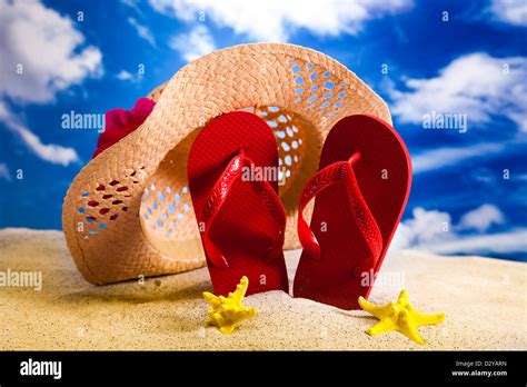 Flip Flops On A Sandy Beach Stock Photo Alamy