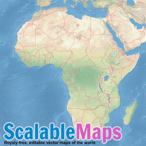 ScalableMaps: Vector map of Africa (shaded relief (raster) + borders theme)