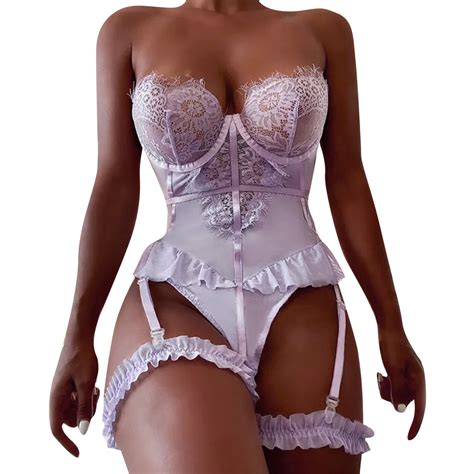 GDREDA Plus Size Lingerie Set Womens Sexy Underwear Lace Pure Color