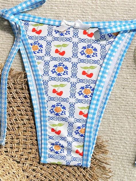 SHEIN 2PCS Women S Cherry Print Sexy Triangle Bikini Set Multi Color New Swimsuits For Resort