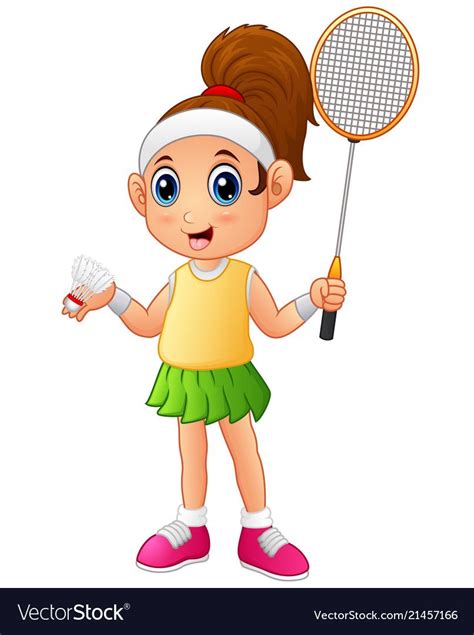 Cartoon girl playing badminton Royalty Free Vector Image | Girl cartoon ...