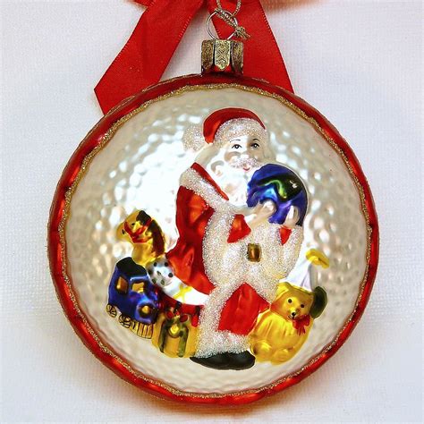 Vtg Waterford Santa W Globe Medallion Blown Glass Christmas Ornament