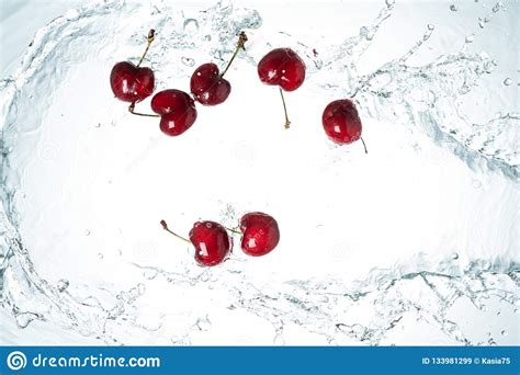 Red Cherries Water Splash Stock Image Image Of Background 133981299