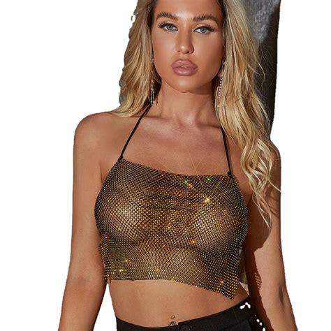 Women S Mesh See Through Rhinestone Fishnet Hollow Out Beach Bikini