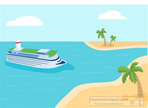 Illustration Of Cruise Ship Isolated Side View Near Beach Palm