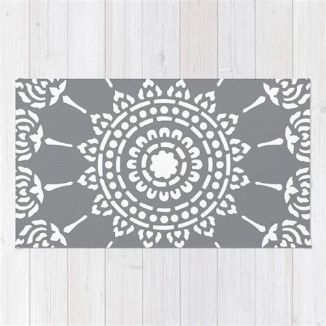 Gray Medallion Area Rug Modern Mandala Area Rug Grey And Etsy