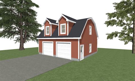 GARAGE PLANS : 30 X 24 2 Car Garage Plans 10' Wall GAMBREL With Storage ...