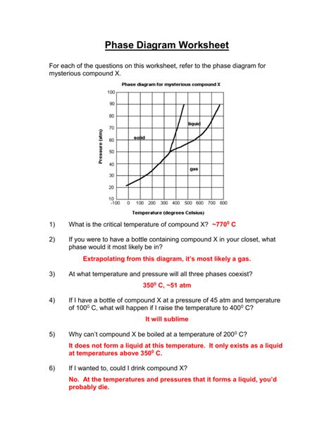 Phase Diagram Worksheet 2 Answers