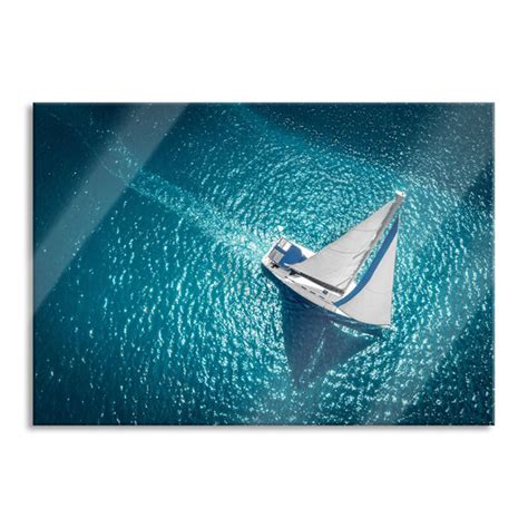 Longshore Tides Lonely Sailboat On The Sea No Frame Print On Glass