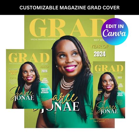 Buy Editable Graduation Magazine Cover Canva Template Personalized Grad