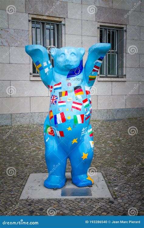 Germany; Bear Statue, Symbol of Berlin with All European Flags Editorial Image - Image of poland ...