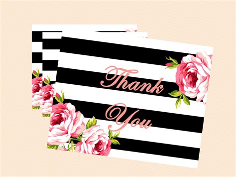 Black White Floral Thank You Cards - Magical Printable