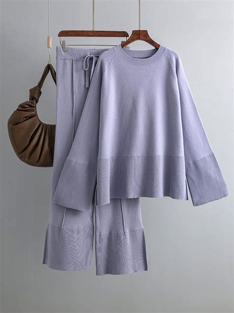 Metaversmall Casual Long Sleeves Loose Solid Color Round Neck Sweater