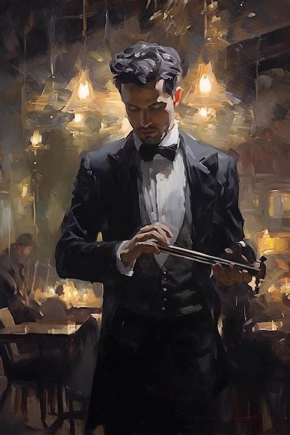 Premium Ai Image A Painting Of A Man In A Tuxedo Holding A Violin