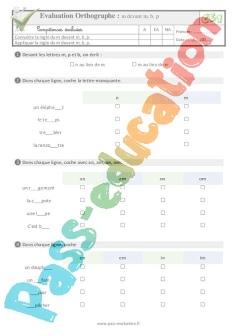 Evaluation Quiz QCM Ecrire les sons difficiles Cycle 2 pdf à imprimer