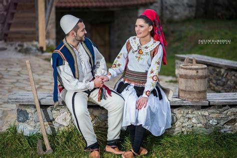 Albanian Couple Wearing The Albanian National Costume Qift Shqiptar Me