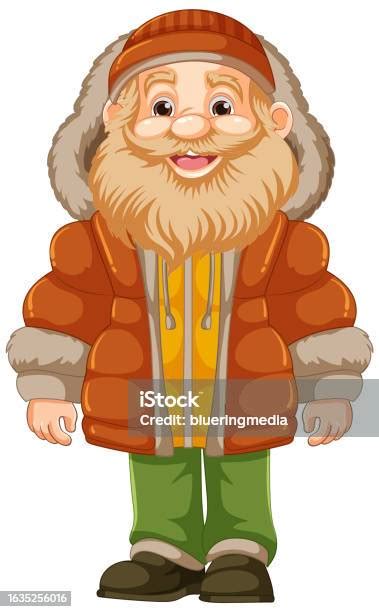 Old Man Cartoon Character In Winter Attire Stock Illustration