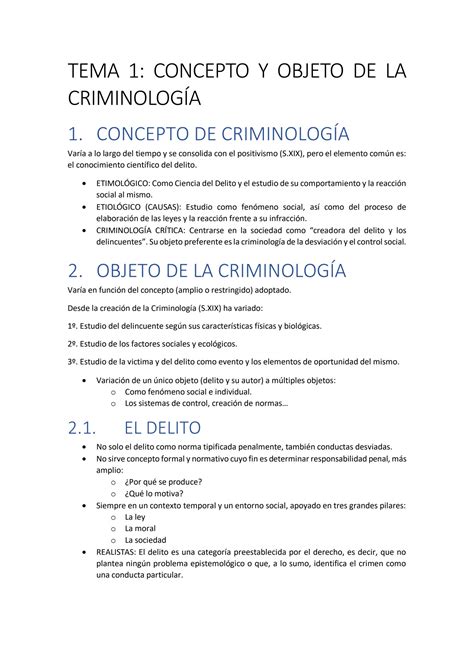 Solution Tema 1 Concepto Y Objeto De La Criminología Studypool