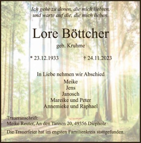 Traueranzeigen Von Lore B Ttcher Trauer Kreiszeitung De