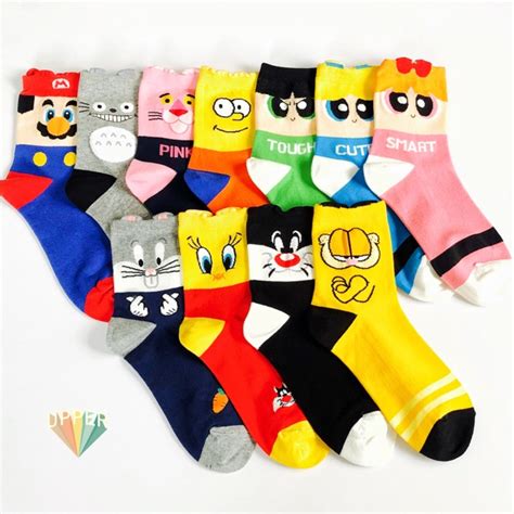 korean iconic socks cartoons characters mario totoro garfield