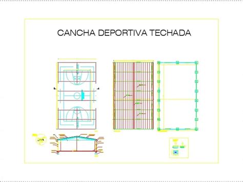 Cancha Deportiva Techada Con Estructura Metalica En Dwg Librer A Cad