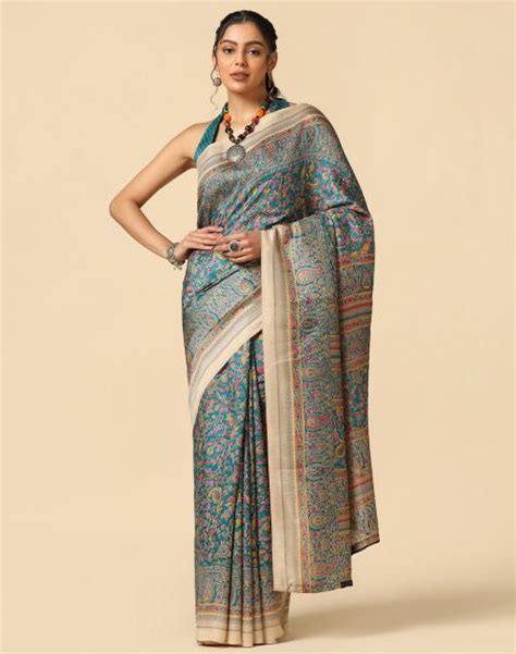 Buy Siril Silk Blend Multicolor Color Saree With Blouse Piece Sarees