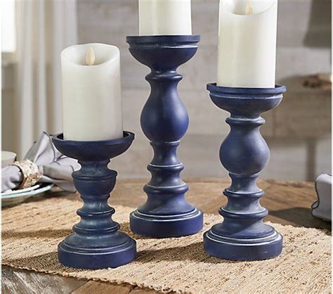 Set Of 3 Wood Like Pedestal Candle Holders By Valerie QVC