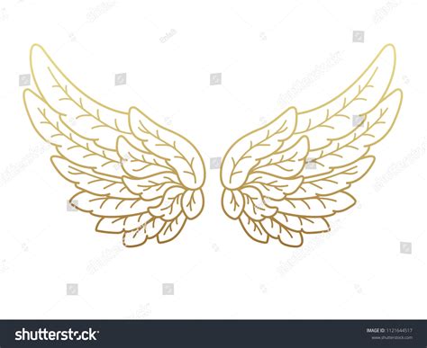 Pair Angel Wings Wide Open Golden Stock Vector (Royalty Free) 1121644517