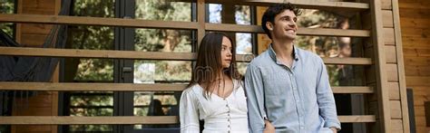 Smiling Brunette Man Standing Near Trendy Stock Photo Image Of Smiling People