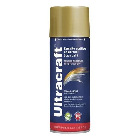 Pintura En Spray Ultracraft Oro Metalico 400ml Secado Rapido Libre De