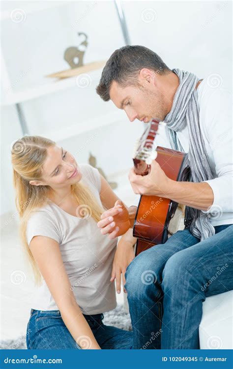 Playing Guitar For Wife Stock Image Image Of Lesson 102049345