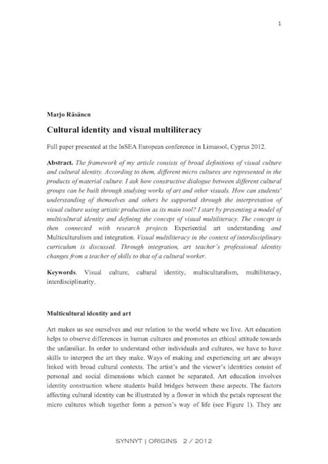 Pdf Cultural Identity And Visual Multiliteracy Visual Multiliteracy