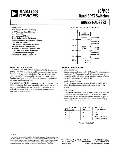 Adg Kr Datasheet Pages Ad Lc Mos Quad Spst Switches