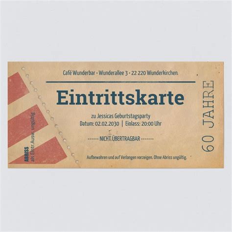 Retro Eintrittskarte Einladungskarten 60 Geburtstag