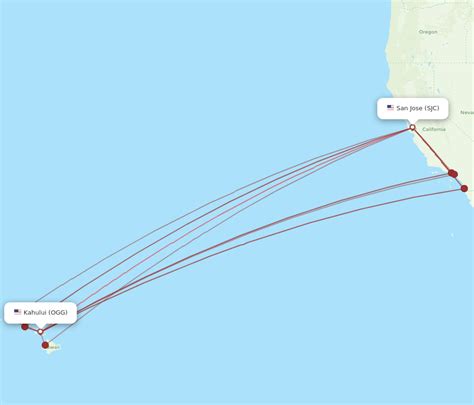 All Flight Routes From San Jose To Kahului Sjc To Ogg Flight Routes