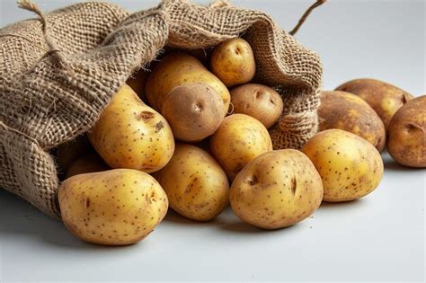 Cosecha de patatas frescas orgánicas naturales en saco de arpillera