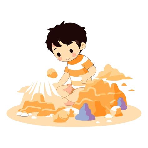 Premium Vector Boy Playing With Sand Cute Cartoon Character