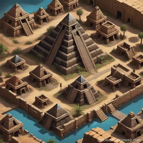 Aztec City Battlemap: Pyramid & Townscape | Stable Diffusion Online