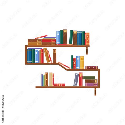 Bookshelf With Books Isolated Bookcase With Rack Of Textbooks Vector