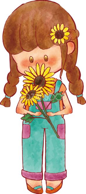 女の子 手書きかわいい ひまわりイラスト無料 フリー90227 | 素材Good
