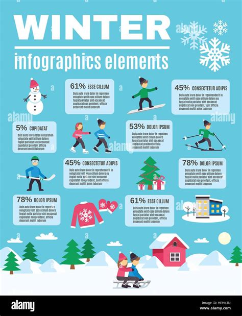 Winter Season Outdoor Infographic Elements Poster. Winter outdoor activities warm clothing and ...