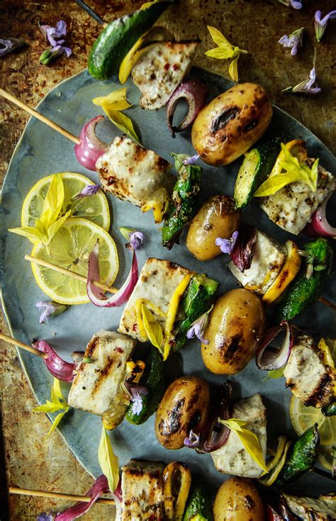 Grilled Swordfish Skewers With Lemon Garlic Sauce Heather Christo