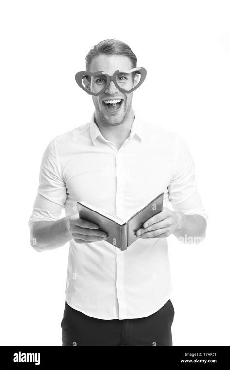 Fashion Portrait Of Man Happy Man In Glasses Red Book Business