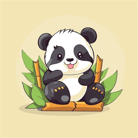 Premium Vector Cute Panda Sitting On A Bamboo Board Vector Illustration