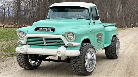 We Put 10 000 Wheels And Lift On The 1957 Gmc And It Looks Freakin Good Classic Pickup Trucks